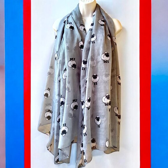 Extra Large Lightweight Viscose Gray Scarf SHEEP 45" x. 69" - Picture 13 of 13